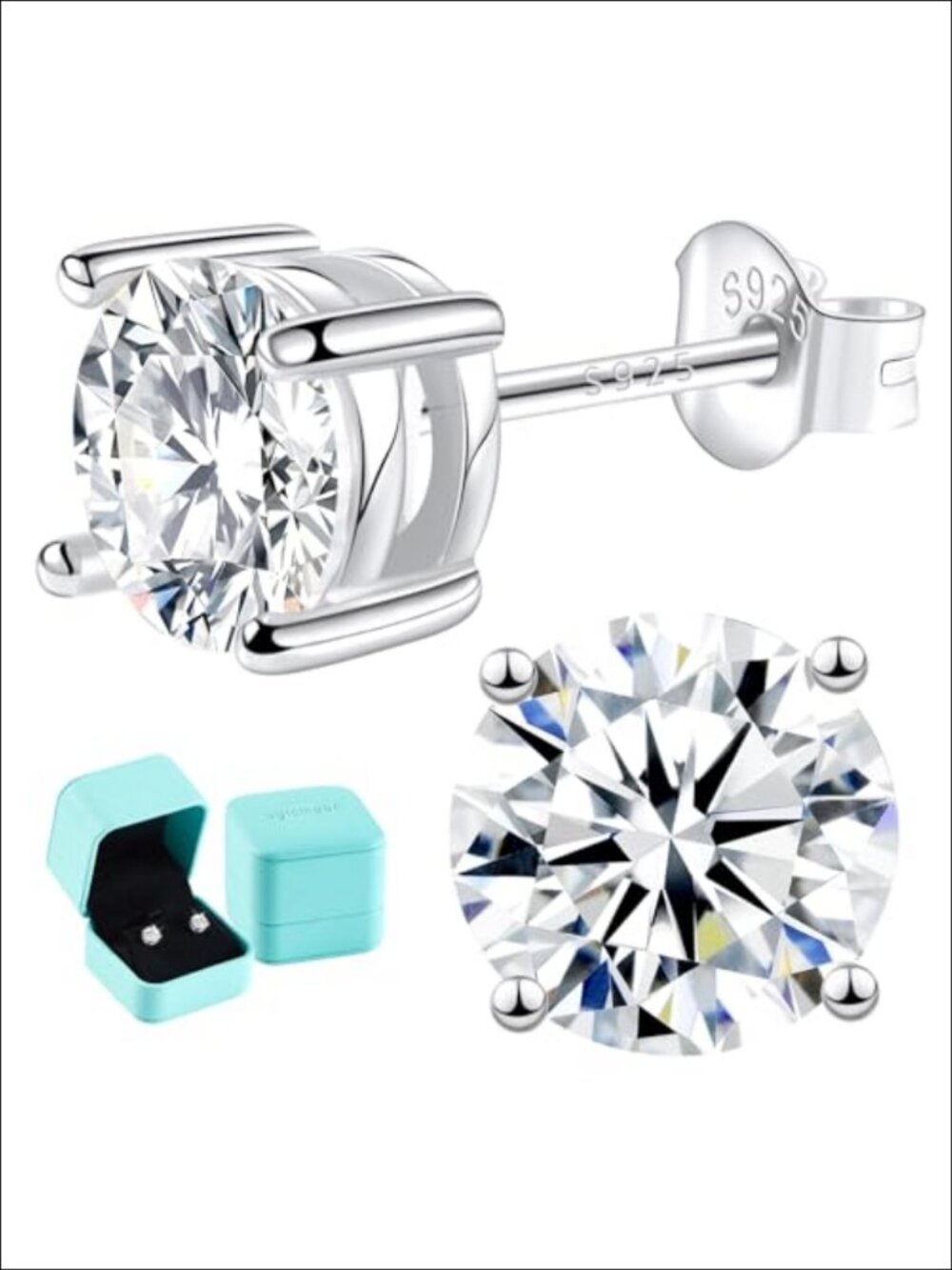 Moissanite Solitaire Stud Earrings 925 Sterling Silver 14K White Gold Plated